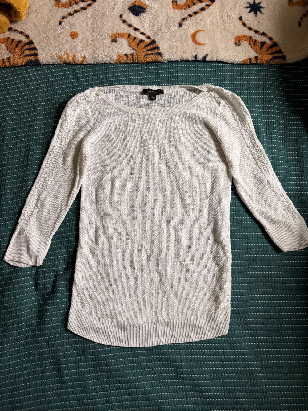 Ann Taylor Cream Knit Boatneck Pullover